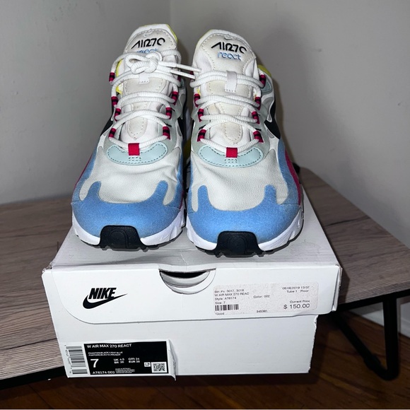 Nike Air Max 270 React in Blue, Pink, and Yellow - Picture 6 of 10